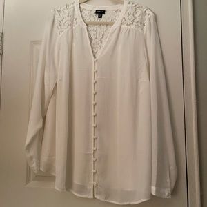 Torrid Georgette and lace button loop blouse
